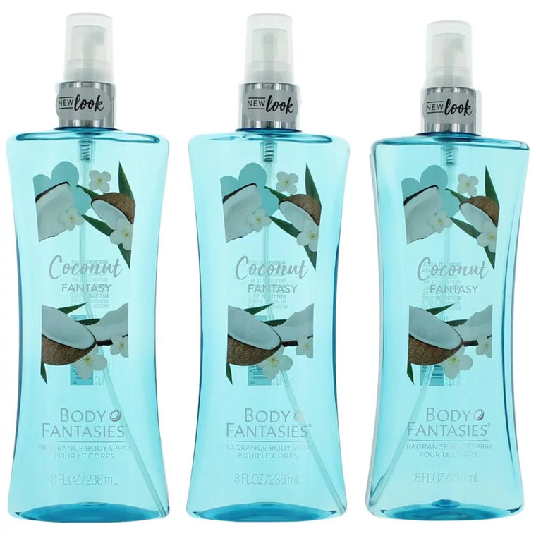 Body Fantasies Coconut Fantasy Fragrance Body Spray for Women, 3 x 8 oz
