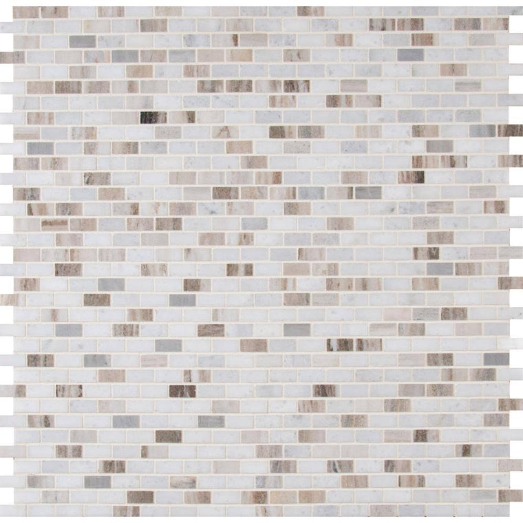 MSI Palisandro Mini Brick Polished Marble Mosaic Tile with Mesh Mounting, 12 in. x 12 in. x 10 mm, 10 Sq. Ft. per Case